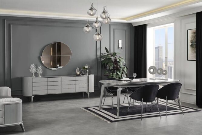 Kayra Sis Gri Yemek Odası İnebella